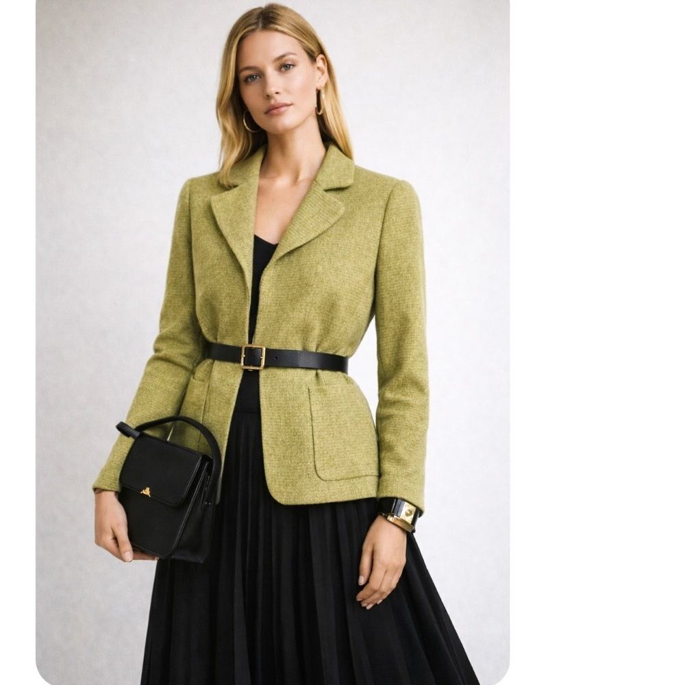 Akris Bergdorf Goodman 100% Cashmere Blazer Green Jacket Size 10 Swiss Made